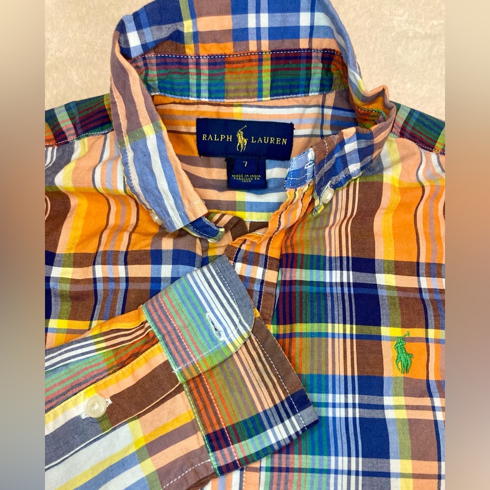 Ralph Lauren boys button down long sleeve plaid shirt